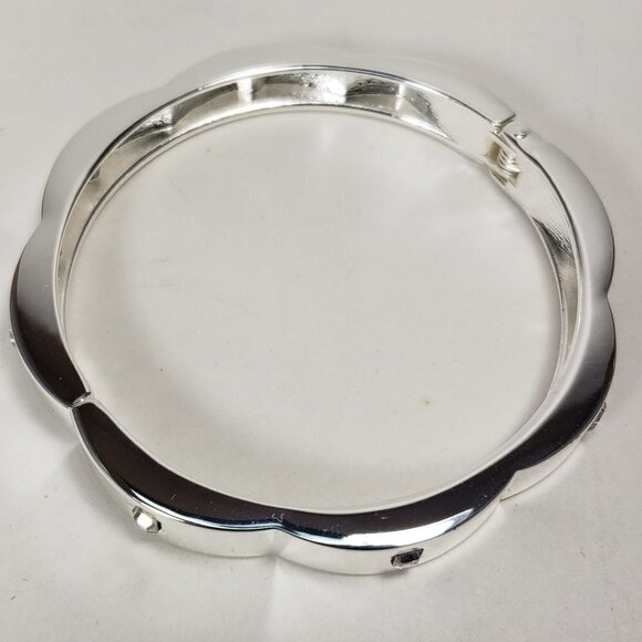 Sparkling Crystal Chunky Bangle Bracelet in Polished Silver Tone for Women - Picture 2 of 5